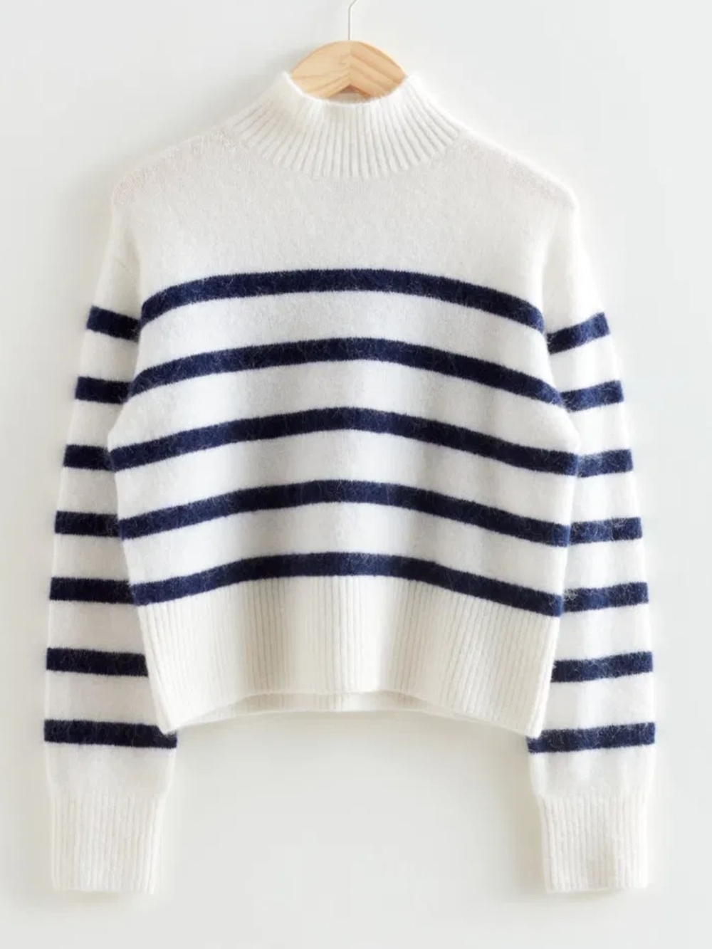 & Other Stories White and Navy Striped Turtleneck Sweater